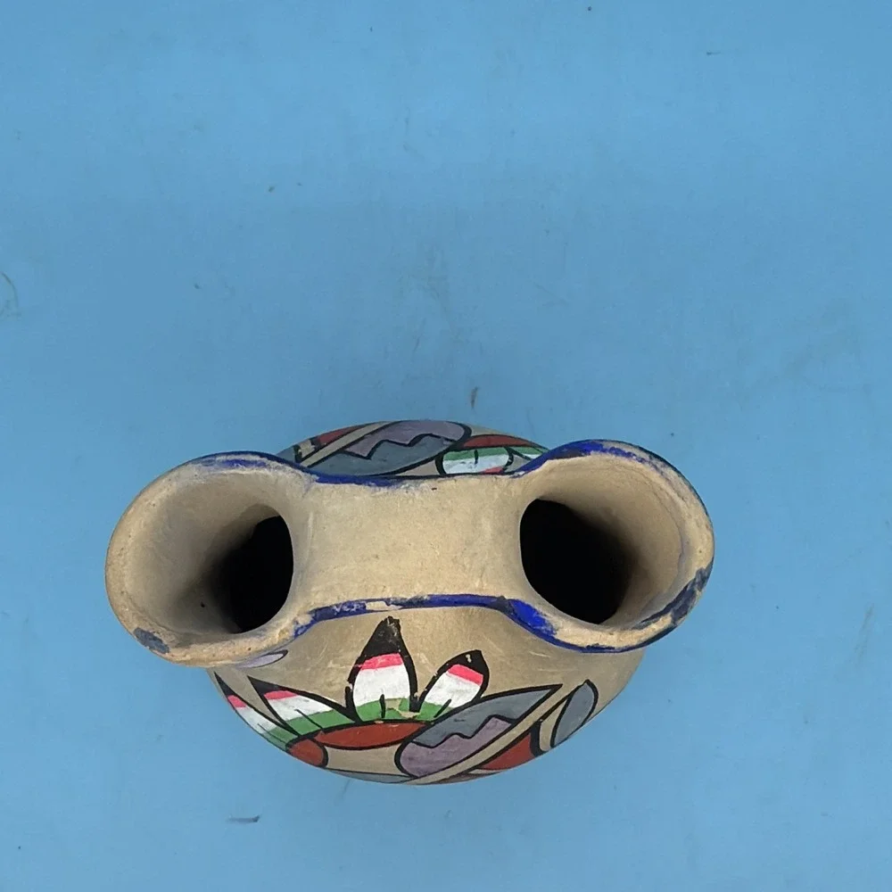Vintage Jemez Pueblo Style Native American Pottery Wedding Vase Hand Painted